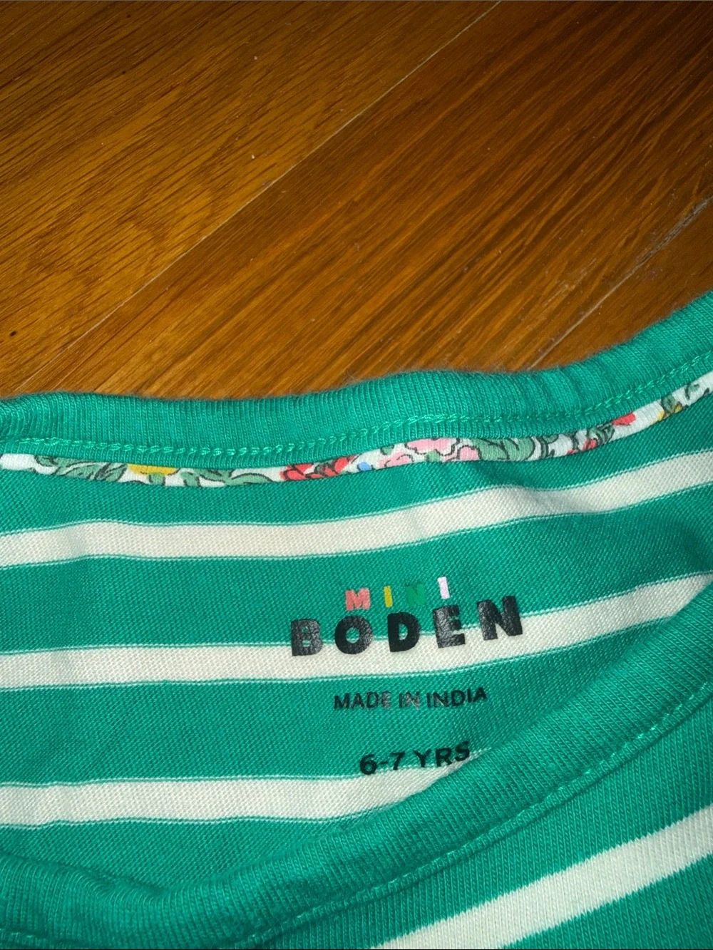 Mini Boden Green Striped Long-Sleeve Dress with Playful Animal Appliqués